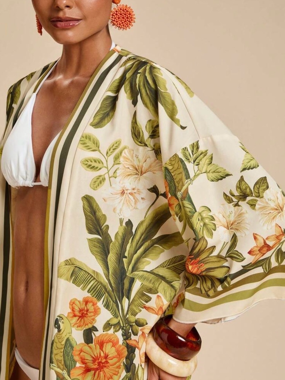 Shein Travachic Floral Print Casual Vacation Beach Cover-Up Kimono Robe Large NW